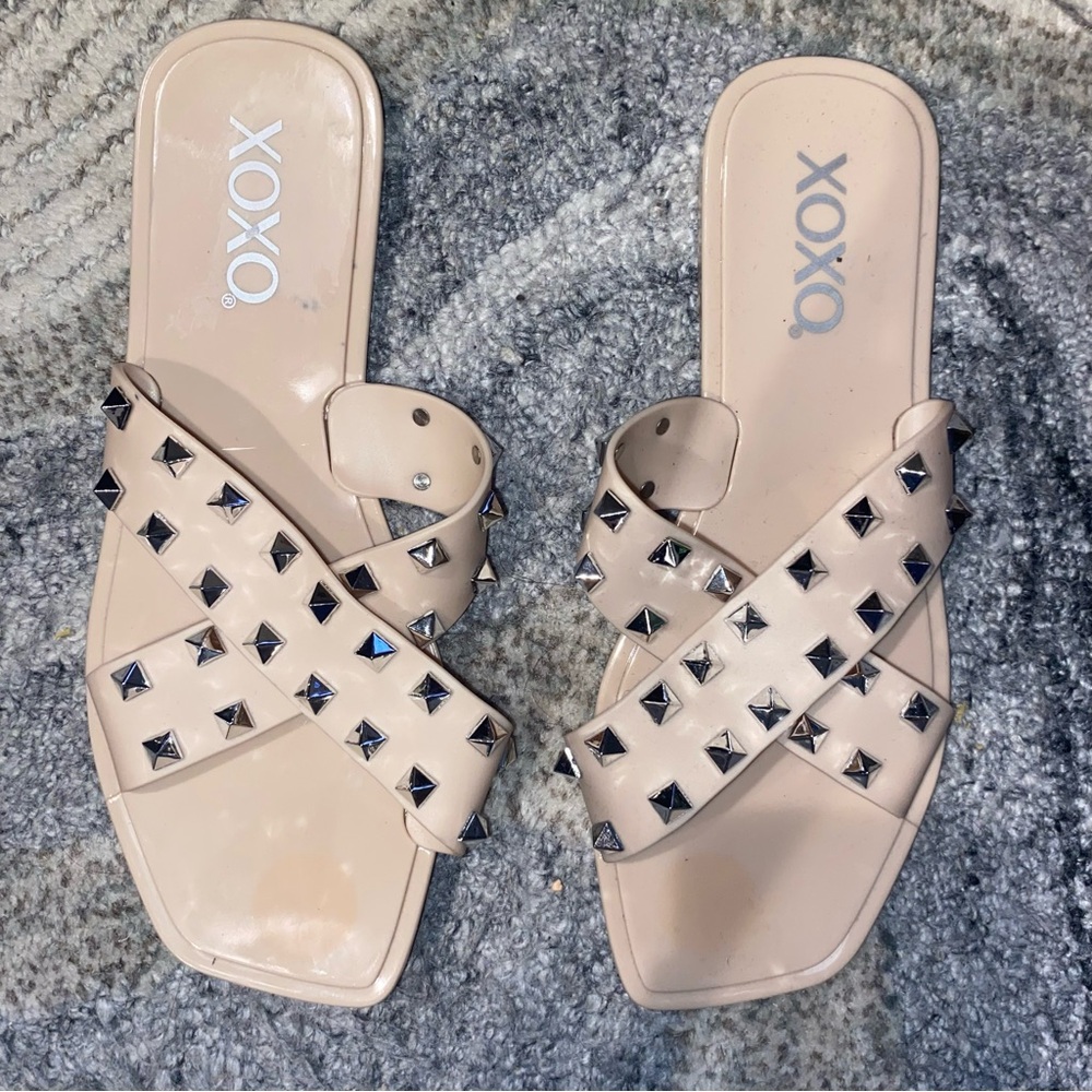 XOXO Jaylani Rockstud Studded Criss Cross Jelly Slide Sandals